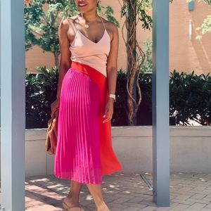 Color Block Satin and Sheer Dress